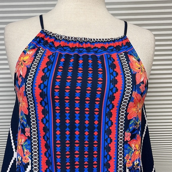 Flying Tomato Blue Hawaiian Floral Print Boho Sleeveless Mini Dress Size XS - Picture 2 of 9